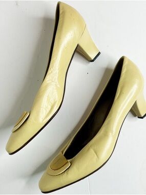 Bally Women's Cream Leather Pointed-Toe Heels with Gold Accent